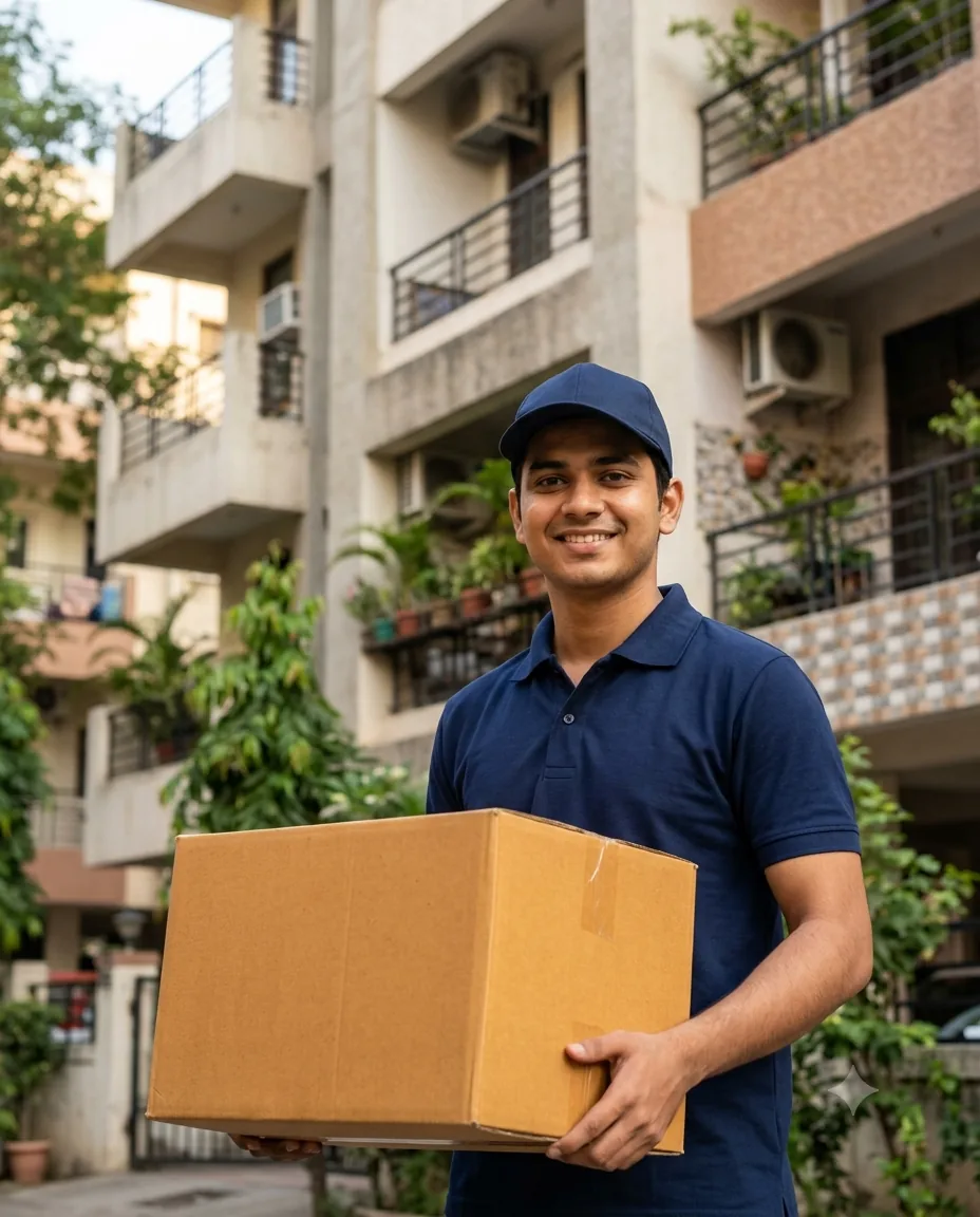 MyEasySpace mover carrying a moving box