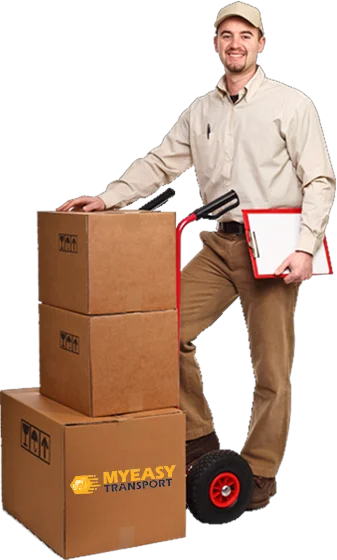 Mover with a hand trolley and packed boxes ready for transport